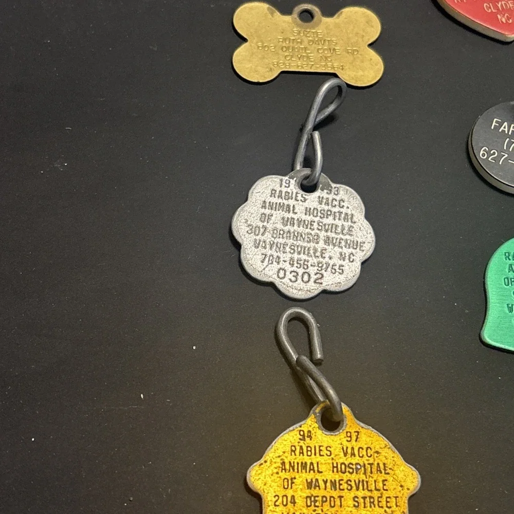 23 Vintage Dog Tags Rabies Vaccination Waynesville NC Pet ID Milk-Bone 1980s